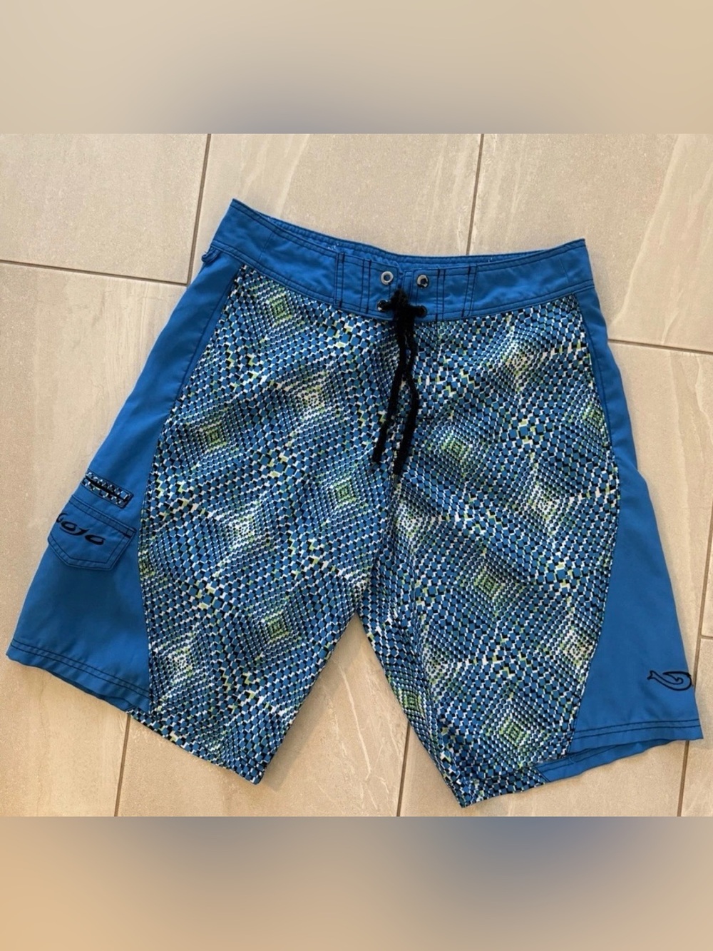 Mojo Sportswear Men’s 32 Board Shorts Blue Geometric Surf Swim Trunks